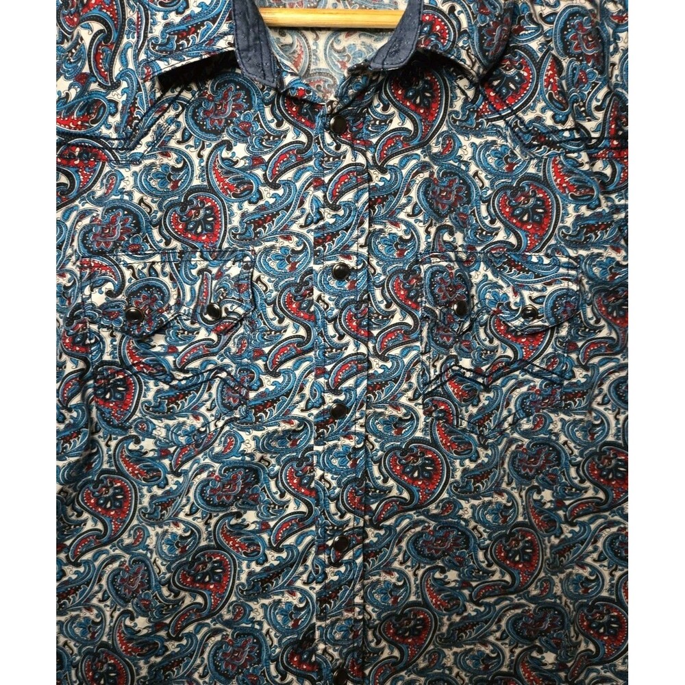 Cody James Pearl Snap Shirt Patriot Paisley Floral Western Regular Fit Teen Lg - Picture 4 of 8